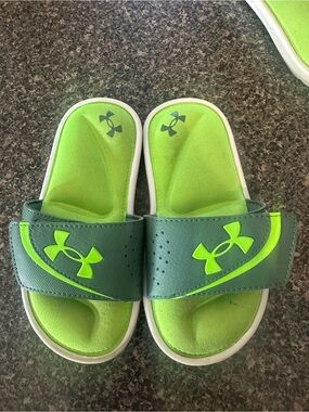 Under Armour Kids Lime and Dark Green Slide Sandals